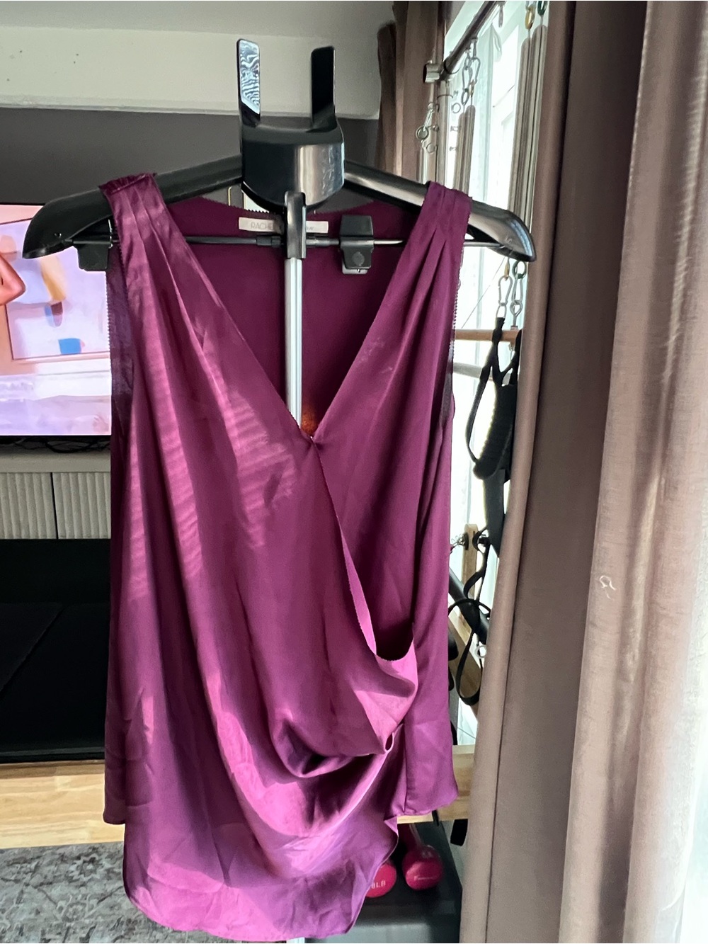 Rachel Roy Sleeveless Draped V-Neck Top in Deep Plum